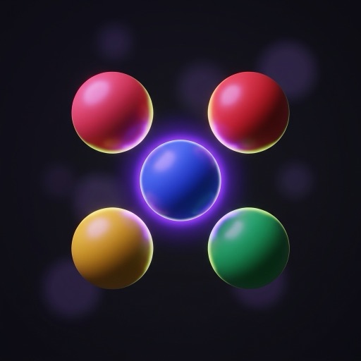 Word Trap: four colored balls, one glowing purple